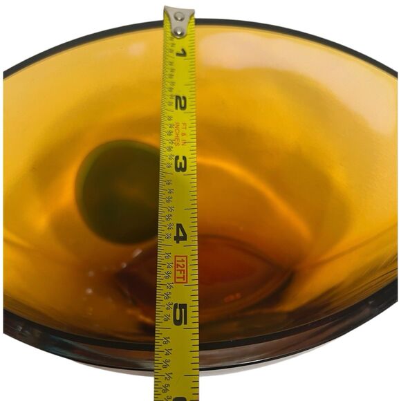 Waterford Evolution Amber Glass Bowl Blue Swirl Signed 6"x8" Luxe Decor - Picture 7 of 10